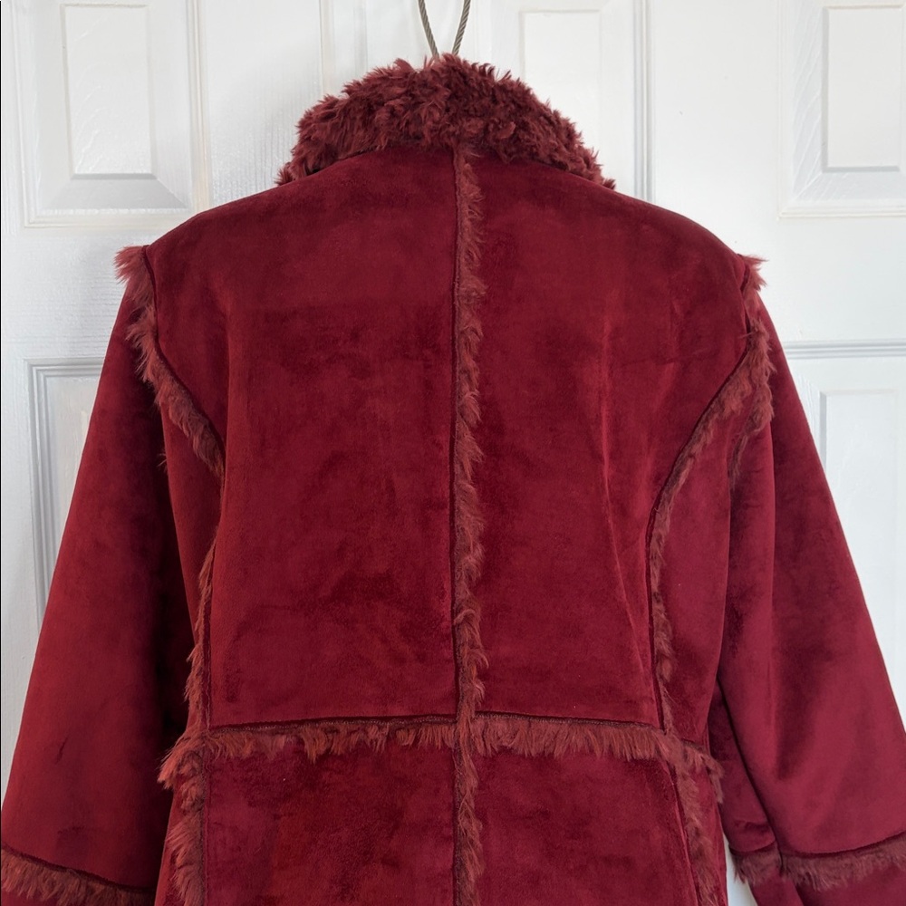 DONNA SALYERS FABULOUS FURS OVERSIZED FAUX SUEDE/FUR BURGUNDY JACKET COAT SZ XL - Picture 8 of 14